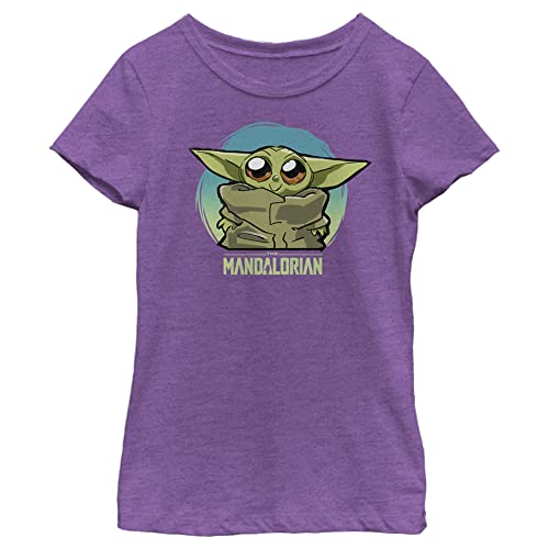 The Mandalorian Girl's Star Wars The Child Blue Circle Big Eyes T-Shirt - Purple Berry - Large