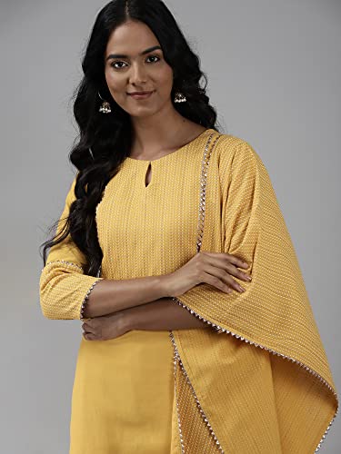 Image of Women Rangpreet Yellow Solid Straight Kurta Palazzo With Dupatta Set