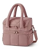 BAGSMART Lunch Bag Women, Double Deck Insulated Lunch Box, Quilted Puffer Lunch Tote, Leakproof, Durable & Reusable Large Lunch Cooler For Work Picnic Travel Meal Prep, Dark Pink