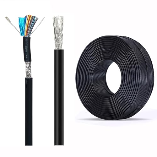 16 Core Shielded Cable 26AWG – High Flex Tinned Copper Control Wire, AL Aluminum Foil & Braided Mesh, 300V 80°C UL Certified for Automation, Audio, Industrial Signal Transmission(50FT,16C)