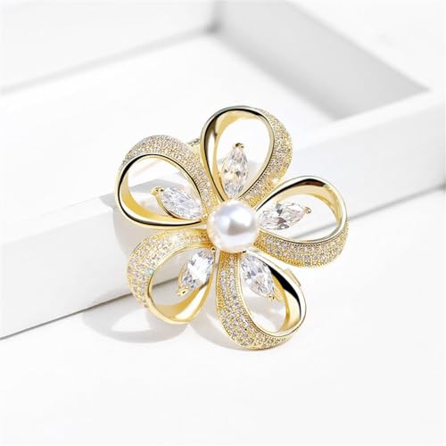 Image of Delicate Pearl Rhinestone Crystal Flower Brooch Pin for Women Dress Hat Decoration Bride Engagement Wedding Jewelry