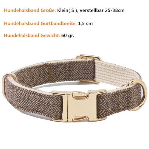 YUDOTE Ultra-weiches Hundehalsband aus natürlicher Baumwolle mit Twillgewebe für kleine Hunde mit empfindlicher Haut,Graubraun