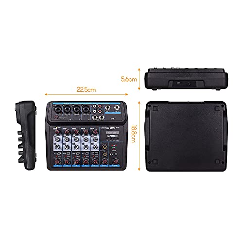 Tomshin Mini Mixer Musical U6 6 Canais Mixers de Áudio BT USB Mixing Console com Placa de Som Plugue