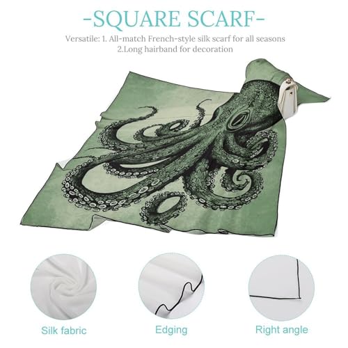 Green Octopus Scarf for Women, Elegant Silk Like Scarves - Wrinkle Resistant, Soft & Shiny Bandana for Uniforms, Hair Accessory, Handbag Decor, 27 Inch4