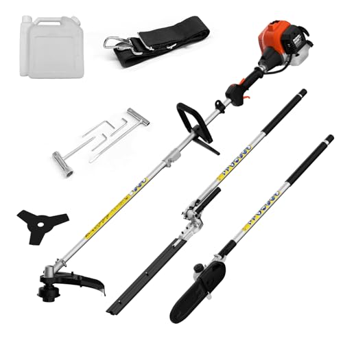 MAXLANDER 26cc Gas Weed Wacker, 4-in-1 Multi Garden Tools, String Trimmer 17', Pole Saw 8', Hedge Trimmer 16', and Brush Cutter Blade 10', with Rubber Handle & Shoulder Strap Included for Yard Care