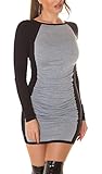 Koucla Bicolour Feinstrick Minikleid Long Pullover mit Raffung One Size (Einheitsgröße)