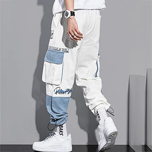 XYXIONGMAO Men's Functional Overalls Techwear Harem Hip Hop Pants White Trousers Joggers Sweatpants Tactical Streetwear Cargo Pants for Men(White,L)3