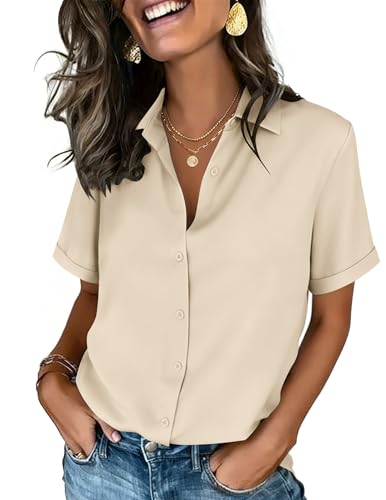 Image of Zeagoo Button Down Shirts for Women Short Sleeve Collared Tops Dressy Casual V Neck Blouses