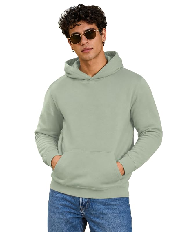 Image of SLEEPY NUTS Men Cotton Fleece Regular Fit Hooded Full Sleeve Sweatshirt (Sage Green -L)