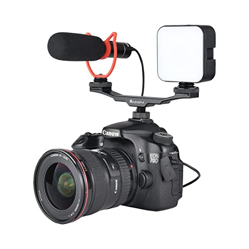 Annsm Universal Dual 2 Cold Shoe Mount Bracket V Shape With Hot Shoe Mount 1/4 Inch Thread Hole For Dslr Cameras Nikon Canon Sony Pentax And Monitors, Microphones, Led Flash, Lights Black #TOP1