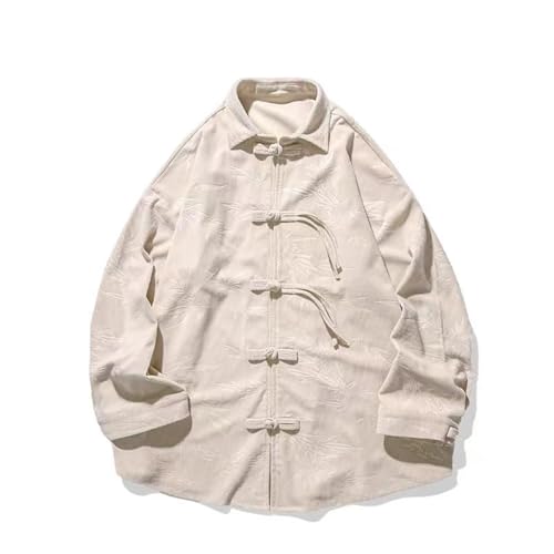 Chinese Style Button Down Collar Men's Oversized Printed Shirt, Retro Style top and Jacket in Spring and Autumn2