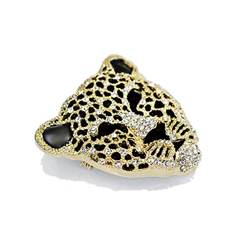 Image of Vintage Crystal Shell Leopard Brooch Lapel Pin Breastpin Rhinestone Animal Jewelry for Men Women
