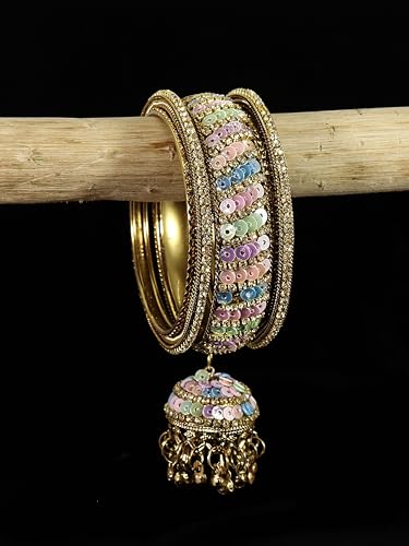 Image of NMII Ethnic Wear Bangles Gold-Tone Alloy with Musical Ghungroo Charms | Women Fashionable Jewelry | Designer Bracelet Bangles For Girls | Viral Kashmiri Chudiya for Weddings, Festivals & Parties