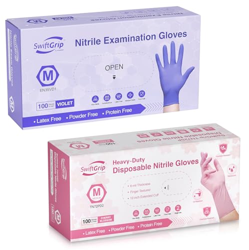 SwiftGrip Disposable Nitrile Exam Gloves, Nitrile Gloves Disposable Latex Free for Medical, Cleaning, Cooking & Esthetician, Food-Safe, Powder-Free, 100-ct Box (Medium)