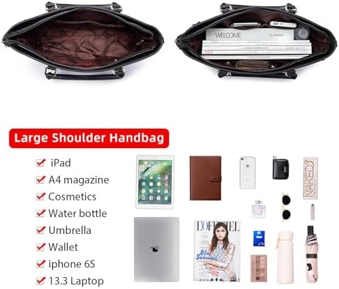 Montana West 3PCS Purses for Women Tote Bag and Wallet Set Shoulder Satchel Crossbody Bags Leather Handbag for Gift Travel Casual Work MWC-HB-SET3-C032W-BK - 4