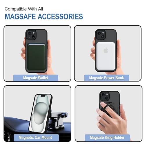 Image of CEDO Cover for iPhone 15 | Compatible with MagSafe Wireless Charging | Designed with Magnetic Lock Shockproof Phone Bumper Transparent Back Case Cover (Black)