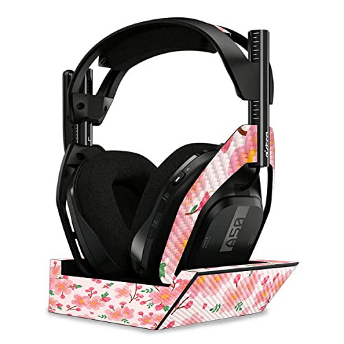 Image of MightySkins Carbon Fiber Skin Compatible with Astro A50 Wireless Headphones + Base Station (Gen 4) - Lilies in Bloom | Protective, Durable Textured Carbon Fiber Finish | Easy to Apply