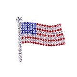 Rhinestone Waving USA Flag Brooch Pin for Men Women Silver Tone Fashion Crystal 4th of July American Patriotic Medal Blue Red Enamel Brooches Dress Accessories Veterans Independence Memorial Day Jewelry (Flag 2)