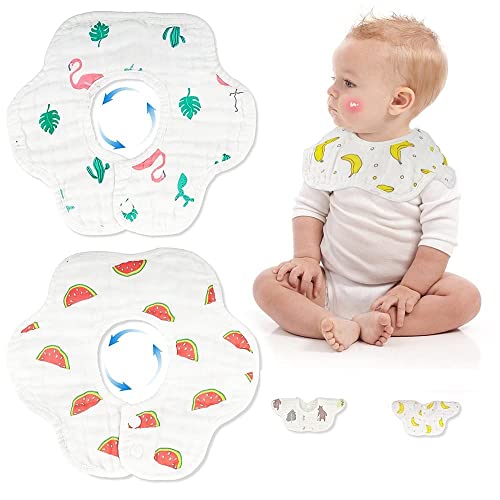 Image of BabyGo Muslin Cotton Baby Bibs | 6-Layer Soft & Absorbent Feeding Bibs for Infants & Toddlers, Washable, Reusable & Gentle on Baby's Skin | Set of 2 (Cherry Print, Multicolor)