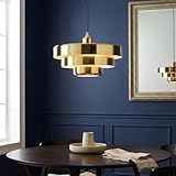 BARCELONA LED Lámpara Colgante MACARRON Dorado de 3 Niveles, Metal Hierro, Estilo Bauhaus Minimalista, Diseño Indirecto No Deslumbrante, Clásica Vintage Moderna y Lujo Contemporáneo E27