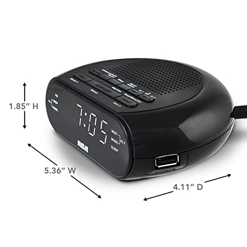 Rca Dual Alarm Clock Radio With Soothing Sounds And Usb Charging – Snooze, Sleepfunction, Adjustable Brightness, Ac Power, Black (Rcs27) #TOP4