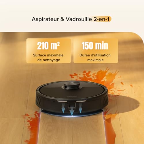 roborock Q7 M5 Set Aspirateur Robot Laveur 10 000 Pa, Double Conception Anti-Enchevêtrement, Durée de Nettoyage Prolongée, Navigation avec LiDAR Précis, APP, Noir