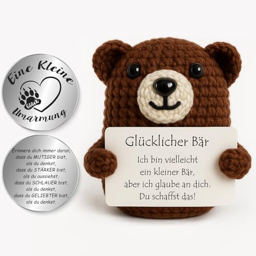 Tixlux Pocket Hug Glücklicher Bär, Kreative Strickwolle Bär Puppe und...