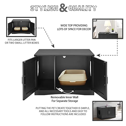 Designer Cat Washroom Storage Bench Cat Litter Box Enclosure Furniture Box House With Table, Spacious Storage, Easy Assembly, Fit Most Of Litter Box (Black) #TOP4