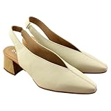  DCHICAS - Zapato Tipo salón Descubierto con tacón Ancho 871485 Cuero Mujer Color: Vainilla Talla: 36