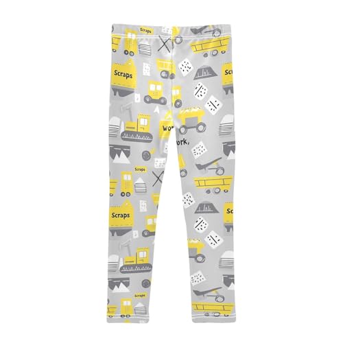 Wusikd Construction Vehicle Girls' Leggings Toddler Doodles Grey Kids Yoga Pants Dance Active Tights 4T2