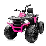 JOYRACER 24V 2 Seater Ride on Toys, Kids Quad ATV w/400W Motors, 9AH Battery Powered Electric Vehicle w/LED Light Bluetooth, MP3, USB, Spring Suspension, 4 Wheeler for Boy Girl, Pink
