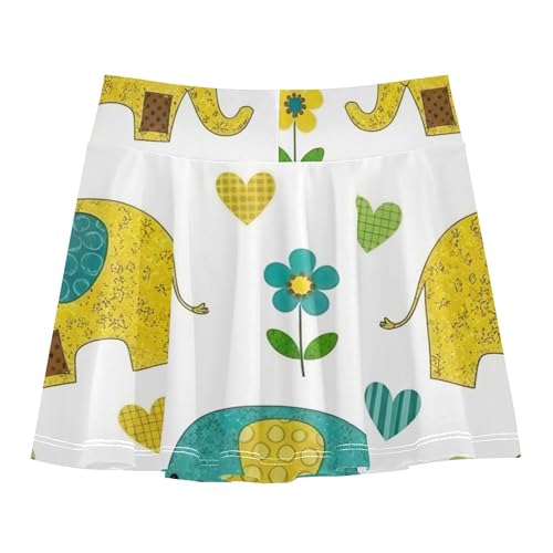 2 in 1 Girls Skorts Athletic Shorts Toddlers Tennis Skirts School Cute Cartoon Elephants Floral 4t2
