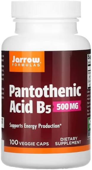 Jarrow Formulas, Pantothenic Acid, 500mg, Vitamin B5, 100 Vegan Capsules, Lab Tested, Gluten Free, SOYA Free, Vegetarian, Non-GMO