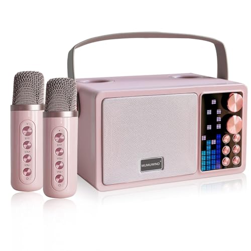 Karaoke Anlage mit 2 Mikrofonen, Mini Karaoke Maschine mit 7 Stimmeffekten, tragbare Bluetooth Karaoke Lautsprecher für Kinder & Erwachsene, Perfekt für Partys, mädchen Geschenke (Pink)