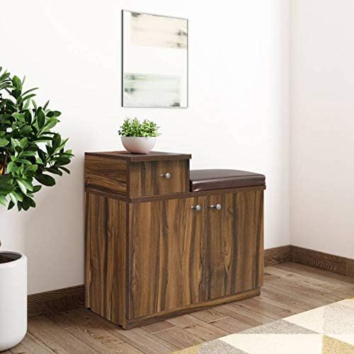 BBharat Lifestyle Earth Engineered Wood 76 * 39 * 70 Shoe Rack with 2 Shelves 1 Drawer and Seating (Engineered Wood, Walnut)