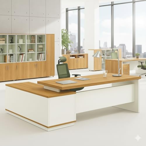 Image of Director Desk for Office Unique Design L Shape Table Wooden & Computer Table Made in Particle Board & Openable Shutter, CPU Space 5-Year Warranty & Free Assembly -(LDL-535)