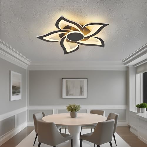 HuixuTe 24" Modern Geometric Ceiling Light Fixture, Black Dimmable 3 Colors LED Close to Ceiling Light Fixtures with Remote, Low Profile Flush Mount Ceiling Light for Kitchen, Living Room - image 2