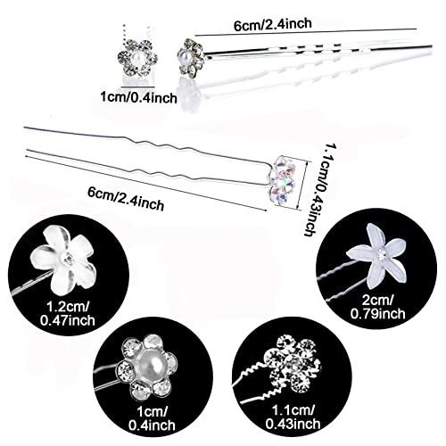 40 PCS Wedding Pearl Hair Pins Bridal Hair Pins, BetterJonny Crystal Hair Pins Flower Hair Pins Rhinestone Wedding Silver Hair Accessories for Women Girls, Wedding, Ball, Approximately 7 CM - Image 2
