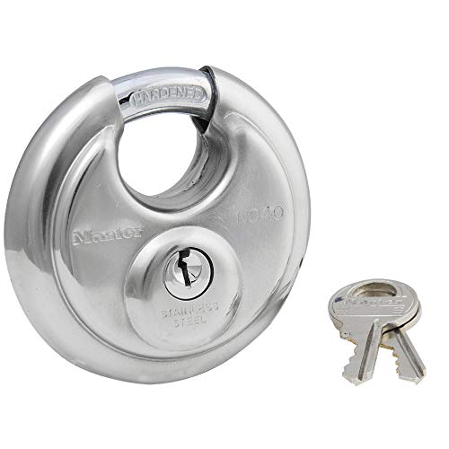 Master Lock Padlock, Stainless Steel Discus Lock, 2-3/4 in. Wide, 40DPF, Silver by Master Lock - Used condition - US$9.83