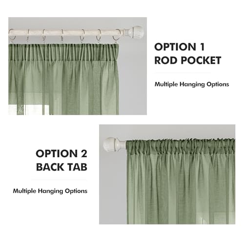 MIULEE Gardinen Vorhänge mit Kräuselband 2er Set Gardine Weiss Vorhang Gardinen Wohnzimmer aus Sheer Voile Curtains Transparent Salbeigrün Schlafzimmer 140 x 245 cm