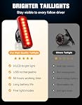 WOCBUY Lumières à vélo, 1200 Lumen USB Remboursé LED Kit de lumière de vélo, Super lumineux lumières de vélo avant & Feu de queue arrière, lampe de poche en alliage d'aluminium, 5 Modes lumineux, IPX5 imperméable