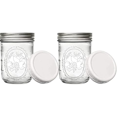 JARMING COLLECTIONS Wide Mouth Mason Jars 16 oz - Set of 2 Half Quart Mason Jars - Canning Glass Jars with Airtight Lids-16oz Mason Jar with Plastic Lid- Made in USA Cover