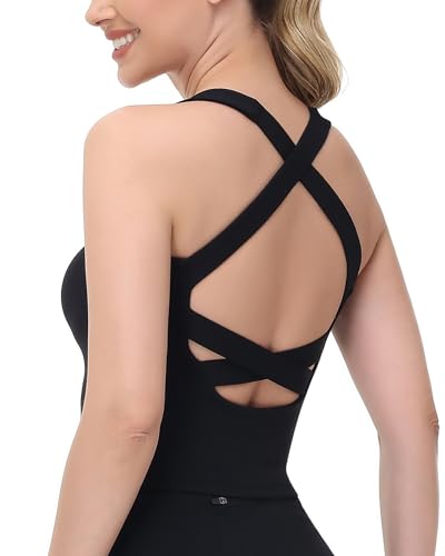 Image of romansong Strappy Yoga Sports Bras for Women Padded Criss-Cross Back Tank Tops
