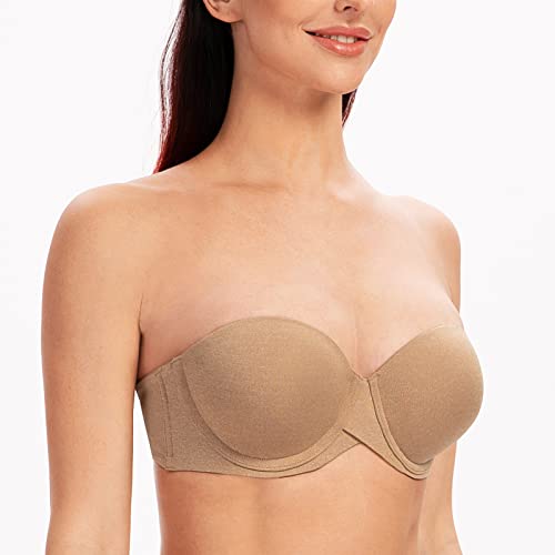 Image of MELENECA Women's Push Up Strapless Bra Padded Underwire Stay Put Lift | Non-slip silicone grip, seamless shaping, lift support and comfortable wear for weddings, dresses and daily outfits