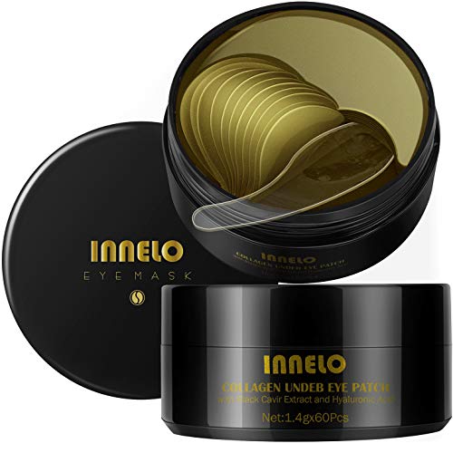 Under Eye Patches, INNELO Under Eye Mask Black Caviar Eye Mask Collagen Hyaluronic Acid Under Eye Gel Pads for Moisturizing & Reducing Dark Circles Puffiness Eyes Bags Treatment for Women & Men
