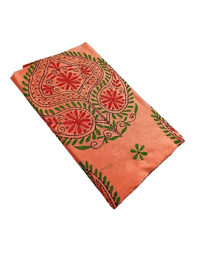 Image of Women's Hand Embroidered Cotton Silk Kantha Stitch Saree with Blouse Piece (J420724 COPPERD2)