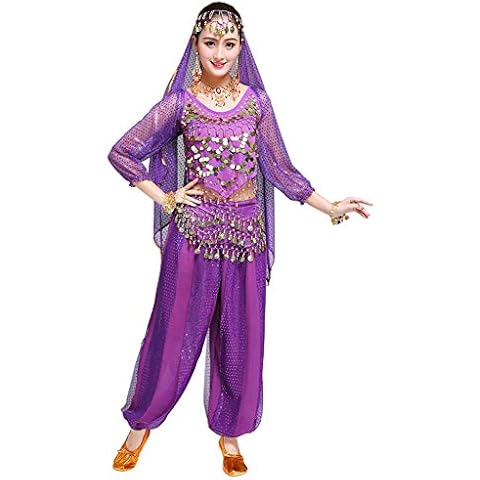 oneforus Belly Dance Outfits for Women, Bollywood Indian Arabian Carnival Dancing Performance Sequined Costume (Purple,Fit 70-100 KG) Cover