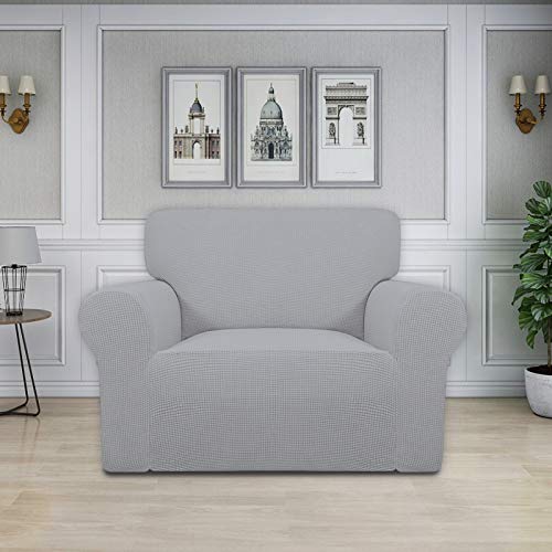 Image of Easy-Going Stretch Oversized Chair Sofa Slipcover 1-Piece Couch Sofa Cover Furniture Protector Soft with Elastic Bottom for Kids Spandex Jacquard Fabric Small Checks Silver Gray