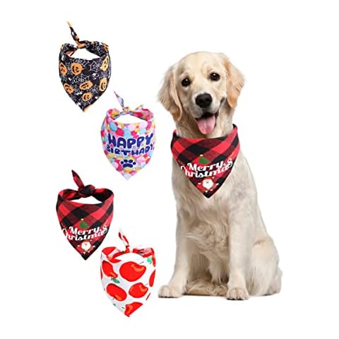 Dog Banana Halloween Costume, with One Birthday Scarf, One Christmas Triangle, One Apple Kerchief, Adjustable Washable Scarf Accessories for Small to Large Dogs Cats Pets Reversible (4 pcs) (Medium) Cover