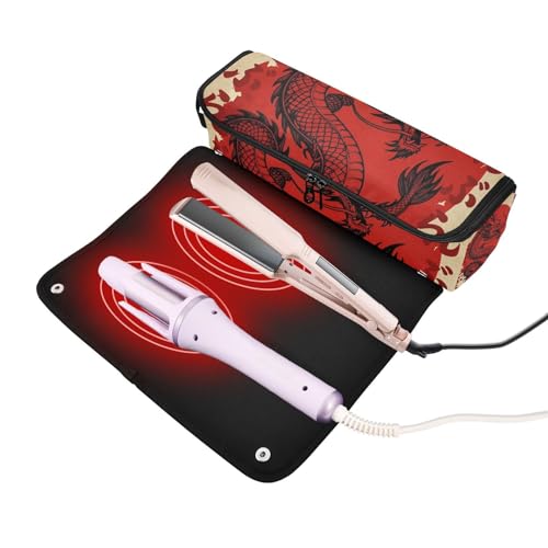 Organizador de herramientas para cabello 2 en 1 con tapete resistente al calor removible, estuche doble para planchas, rizadores y secadores, ideal para viajes miniatura 2